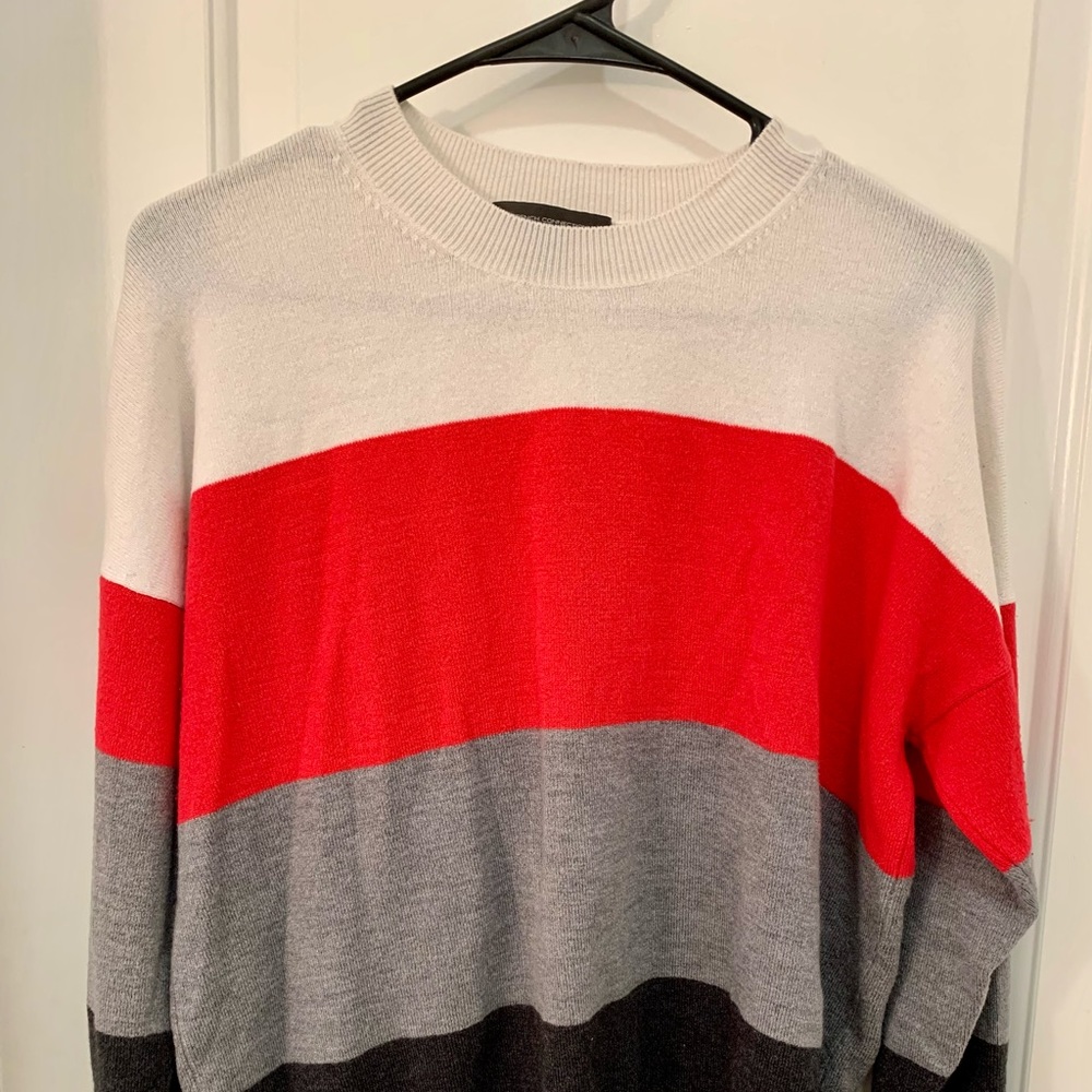 Color Block White Red & Grey Sweater